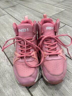 AND1 Monochromatic Pink High-Top Basketball Sneakers – Youth Size 5 (EUR 37.5)